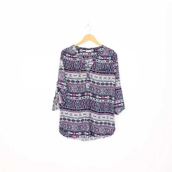 *Ardene Aztec Boho 3/4 Button Long Sleeve Blouse - Picture 7 of 7